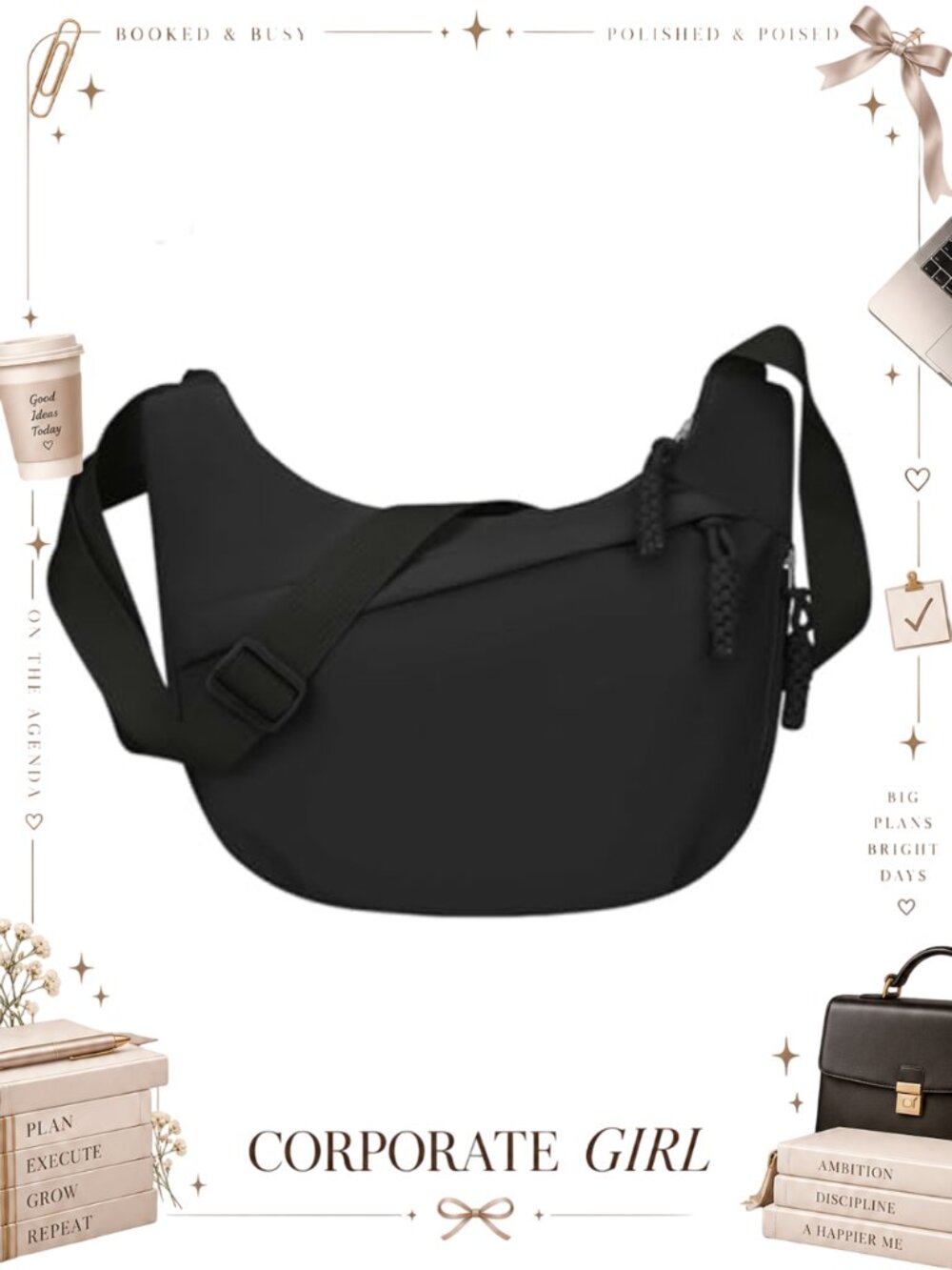 Nylon Crescent Crossbody Hobo Bag Adjustable Strap Multi-Pocket Sling